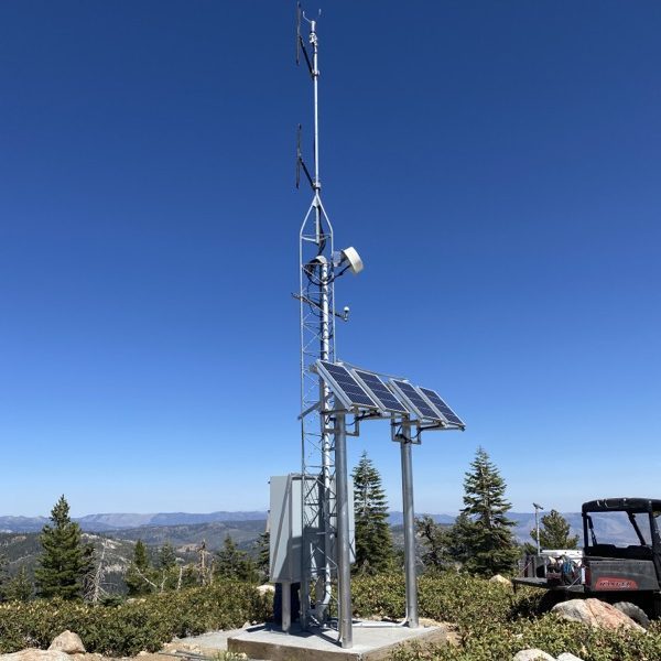 Solar-powered meteorological station on a mountain ridge